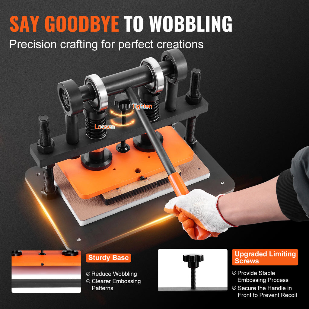 VEVOR Leather Cutting Machine, 10.2 x 4.7/10.2 x 5.9/14.2 x 10.2 in Embossing Plate Manual Die Cutter, 0.47 in Pressure Stroke Leather Embossing Machine, Dual Guide Shafts Die Cut Machine for Various of Materials