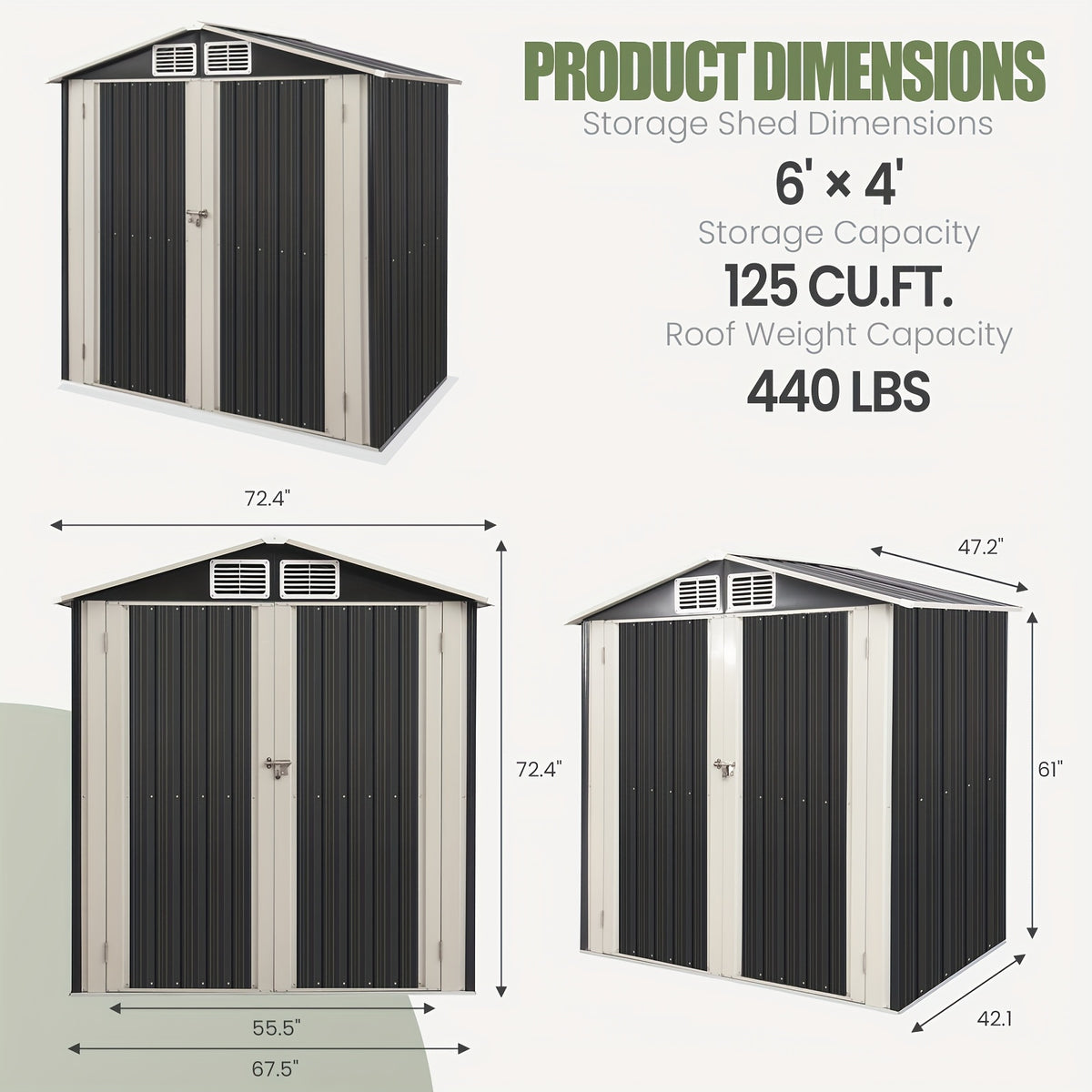 6x4ft Outdoor Storage Shed, Anti-Corrosion Tool Shed with Sloping Roof, Metal Garden Shed with Lockable Door, for Backyard Patio Lawn Poolside