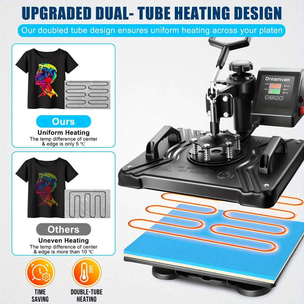 8in 1/ 5in 1 Heat Press Machine 15x12 Inch Combo Digital Multifunctional Sublimation Heat Transfer Machine, 360°Rotation Swing Printing Sublimation Heat Press for T Shirts Hat Mug Cap Plate