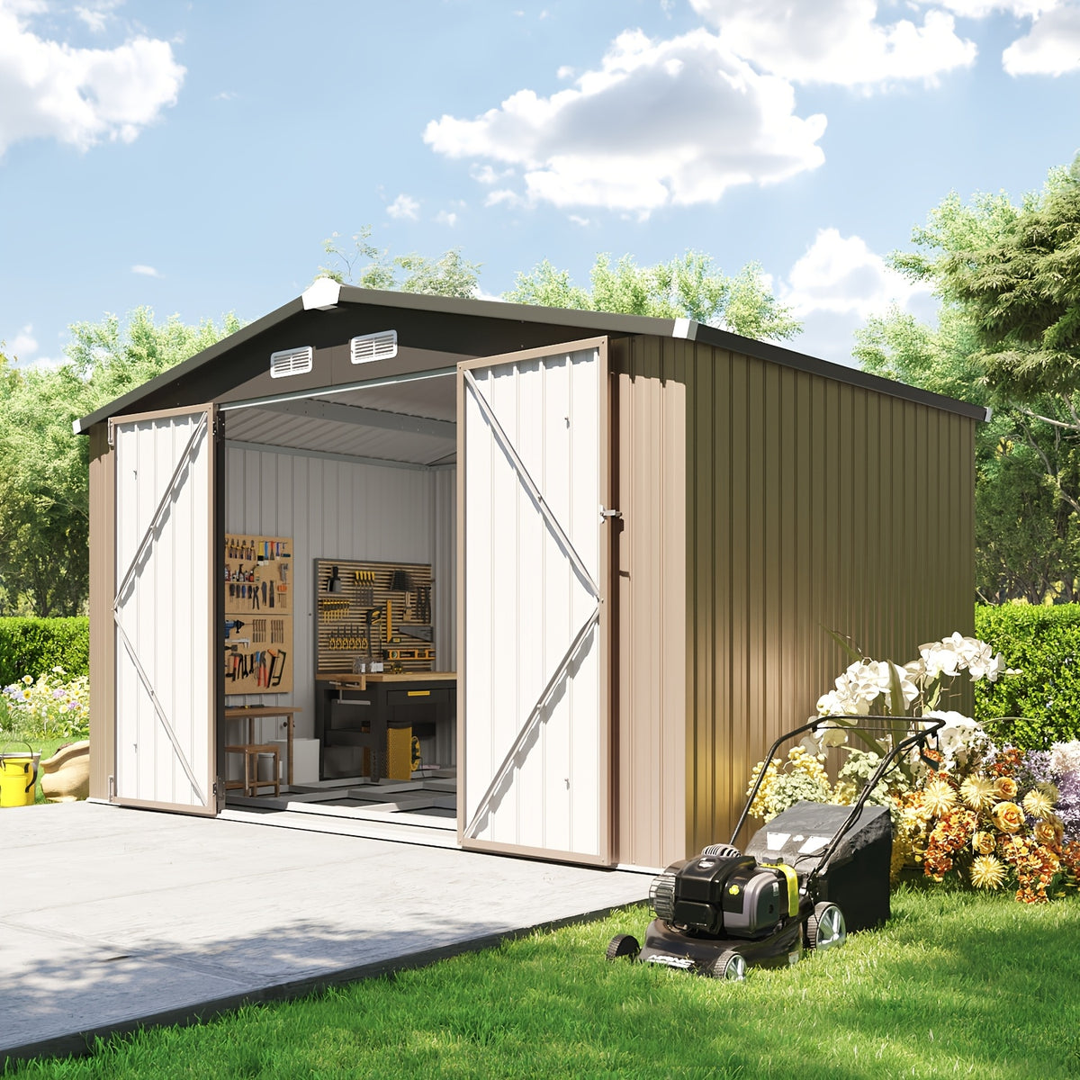 6X4 FT Outdoor Storage Shed, Metal Garden Shed with Lockable Doors, Sloping Roof, Ideal for Backyard, Patio, Poolside - Plastic, Tool, And Small Shed for Outdoor Storage