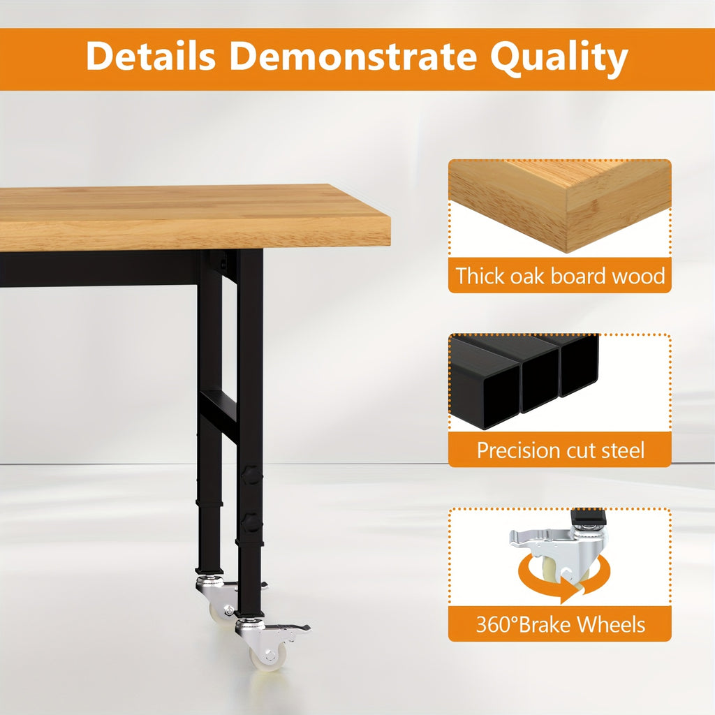 60 Solid Wood Tool Desk - with Drawers, Outlets, and Swivel Casters - Multiple Models Available