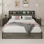 Full Queen King Size Lift Up Storage Bed, Wood Platform Bed Frame with Storage Headboard & Charging Station, No Box Spring Needed, Easy Assembly