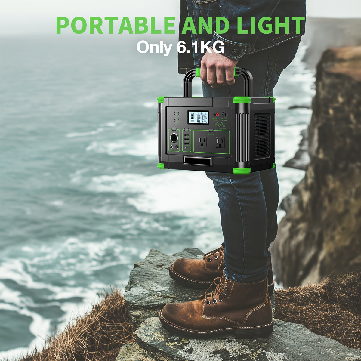 500W Solar Portable Power Station, 519Wh Portable Power Station (Peak 1000W) for Iphone Duo, Generator with Dual DC Output, PD 60W USB-C Fast Charging, ABS Material Battery Power Station Supply for Home Emergencies, Outdoor Camping, Road Trips