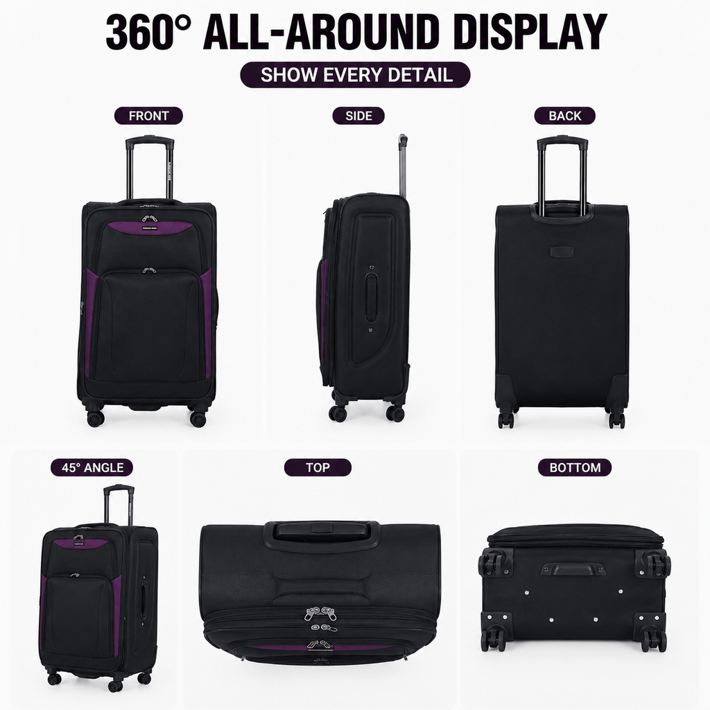4-Piece Softside Expandable Luggage Set with Spinner Wheels, Lightweight Travel Suitcases with Telescopic Handle, Nested Storage Design