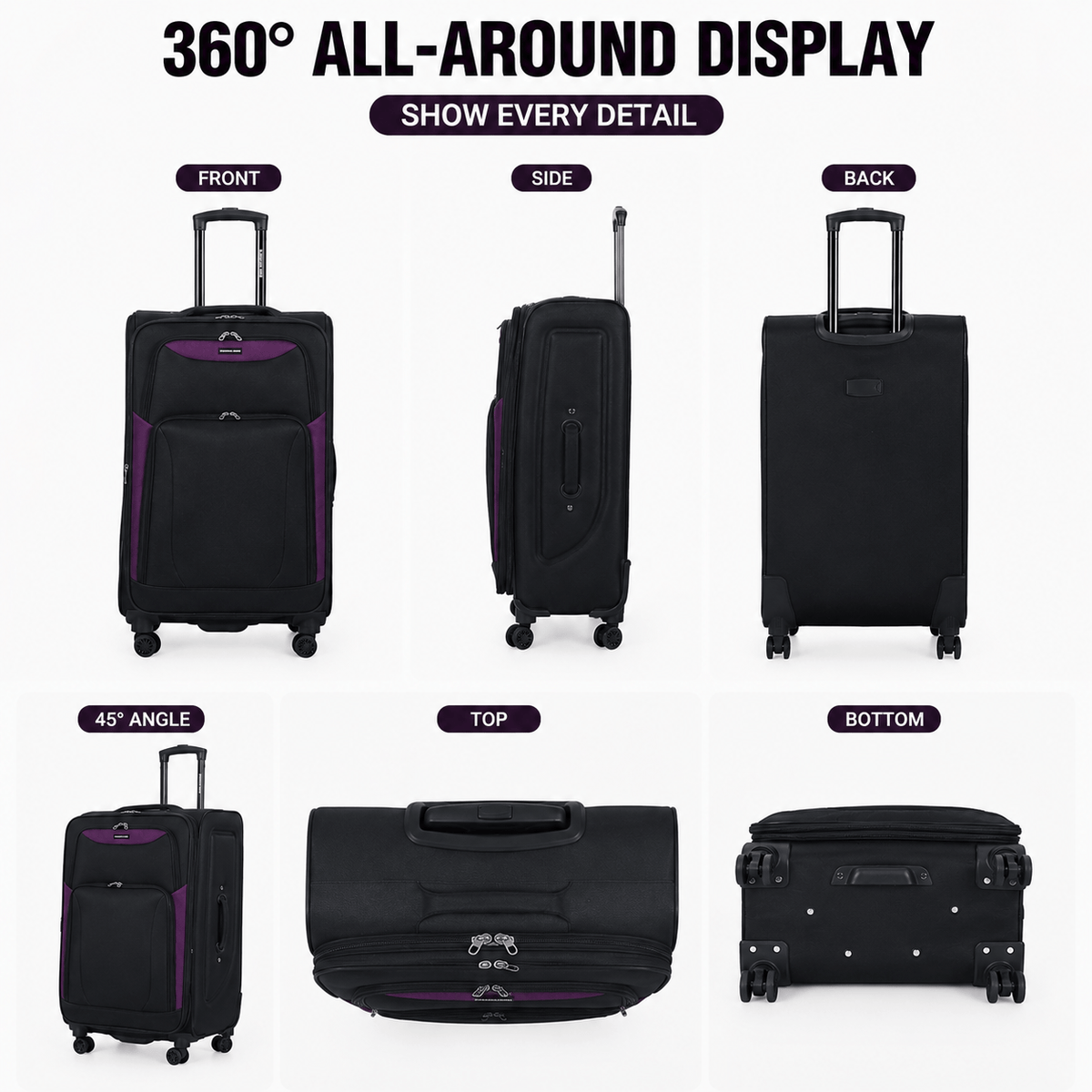 4-Piece Softside Expandable Luggage Set with Spinner Wheels, Lightweight Travel Suitcases with Telescopic Handle, Nested Storage Design
