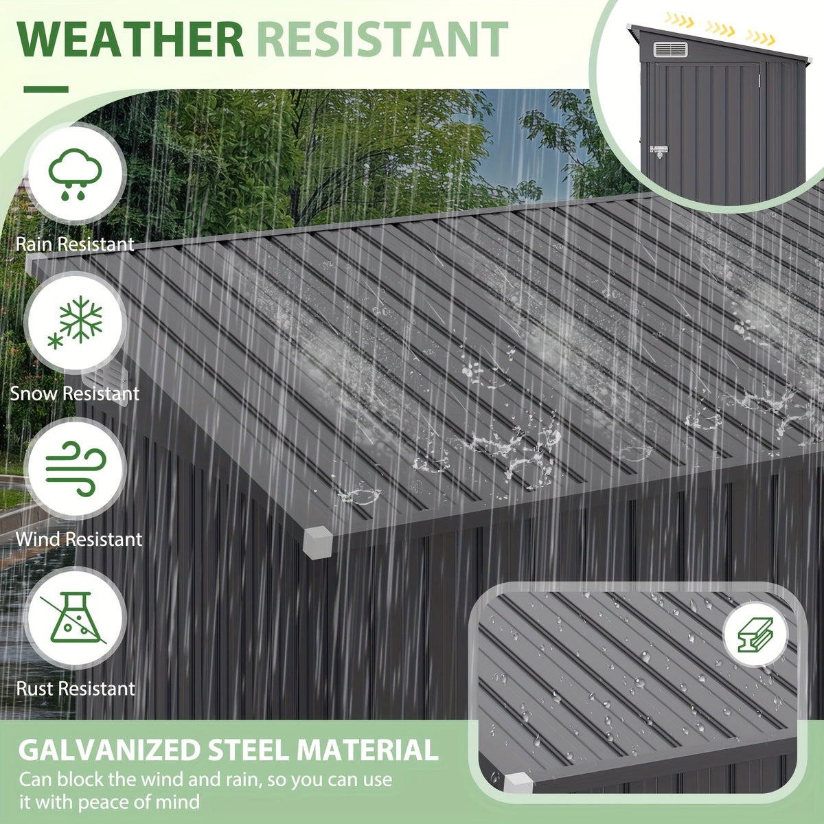 Outdoor Storage Shed, 4 x 8 Ft—Lockable Triple-Door Access and a Sloped Roof for Tools, Bikes and Patio Gear