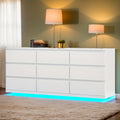 9 Drawer Dresser for Bedroom with Power Outlet & LED Lights, Modern Wide Chest of Drawer, Triple Drawer Dresser Organizer Cabinet for Living Room, Closet and Hallway