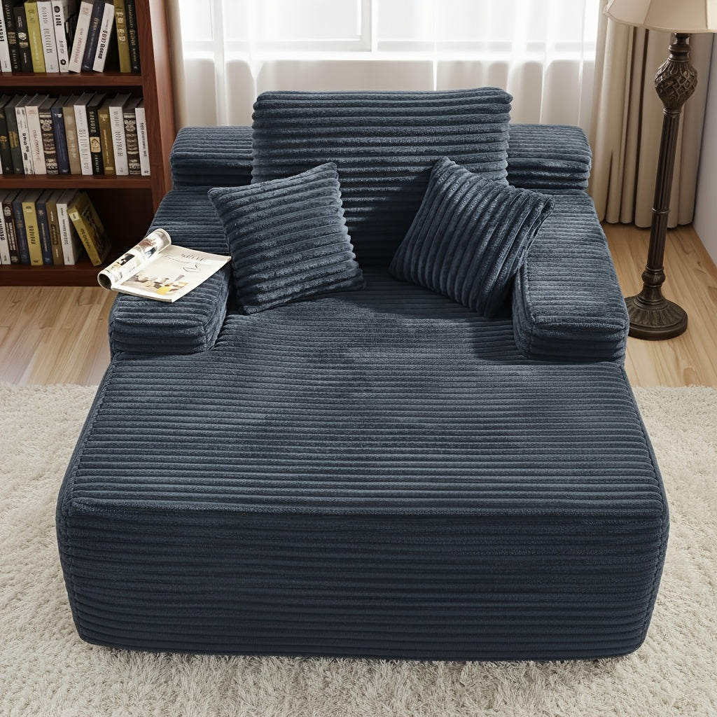 46.5 Inch Wide Flannel Boneless Chaise Lounge Chair Sofa Bed with 2 Throw Pillows And Cushion, Comfy Cloud Couch Reading Chair Deep Seat Sleeper Sofa for Living Room, Apartment, Bedroom, Gaming Room| No Assembly Required
