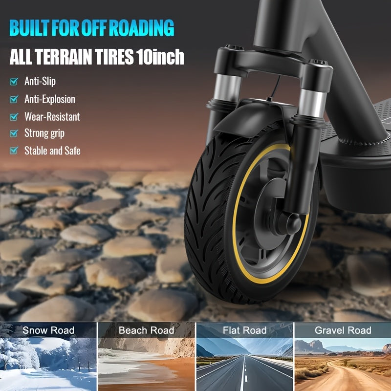 [Electric Scooter] AOVOPRO Folding Adult Electric Scooter, 500W Brushless Motor, 10" Tires, 3-Speed Settings, 21-28 Miles Range, Dual Suspension Dual Shock Absorption And Smart APP Control, Installed Safety Bell, 350 LBS Max Load