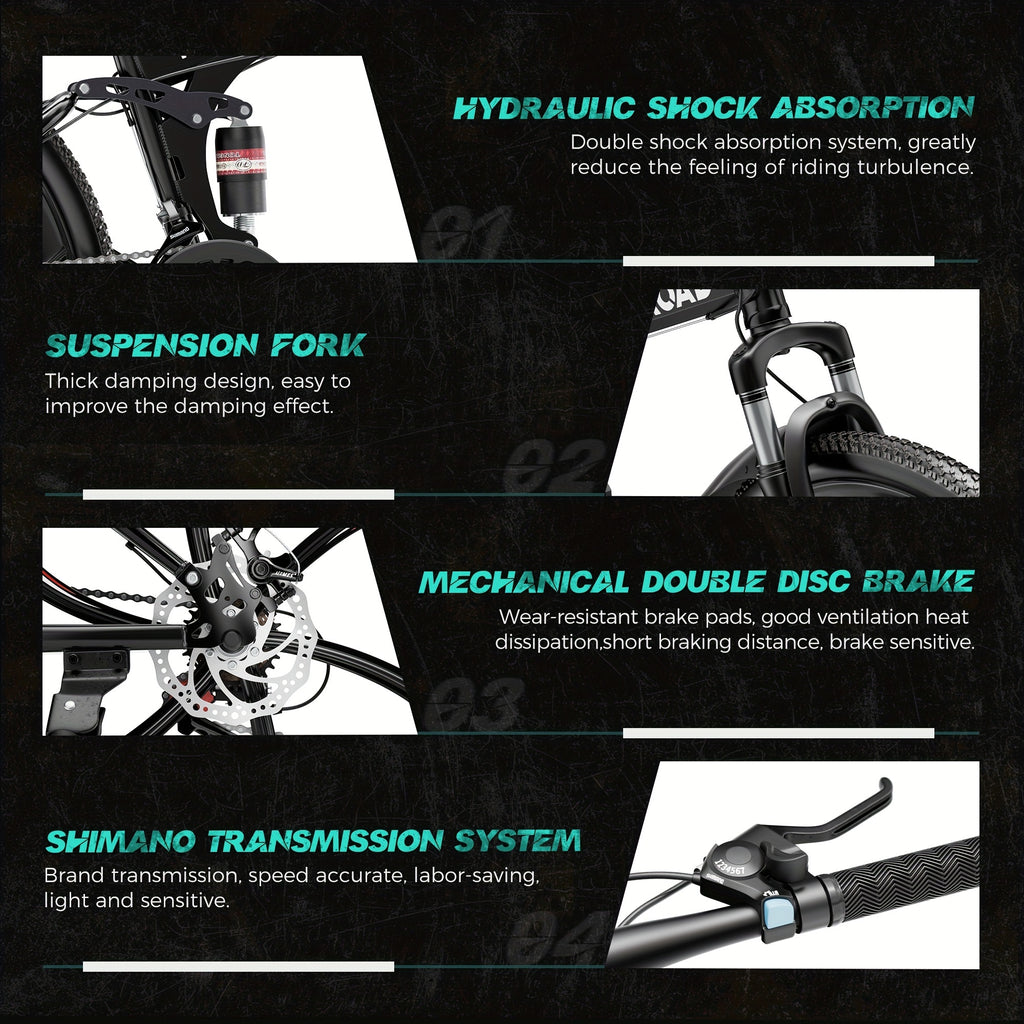 26-Inch Folding Mountain Bike for Adults and Teens — 21-Speed Full-Suspension Design with Dual Disc Brakes
