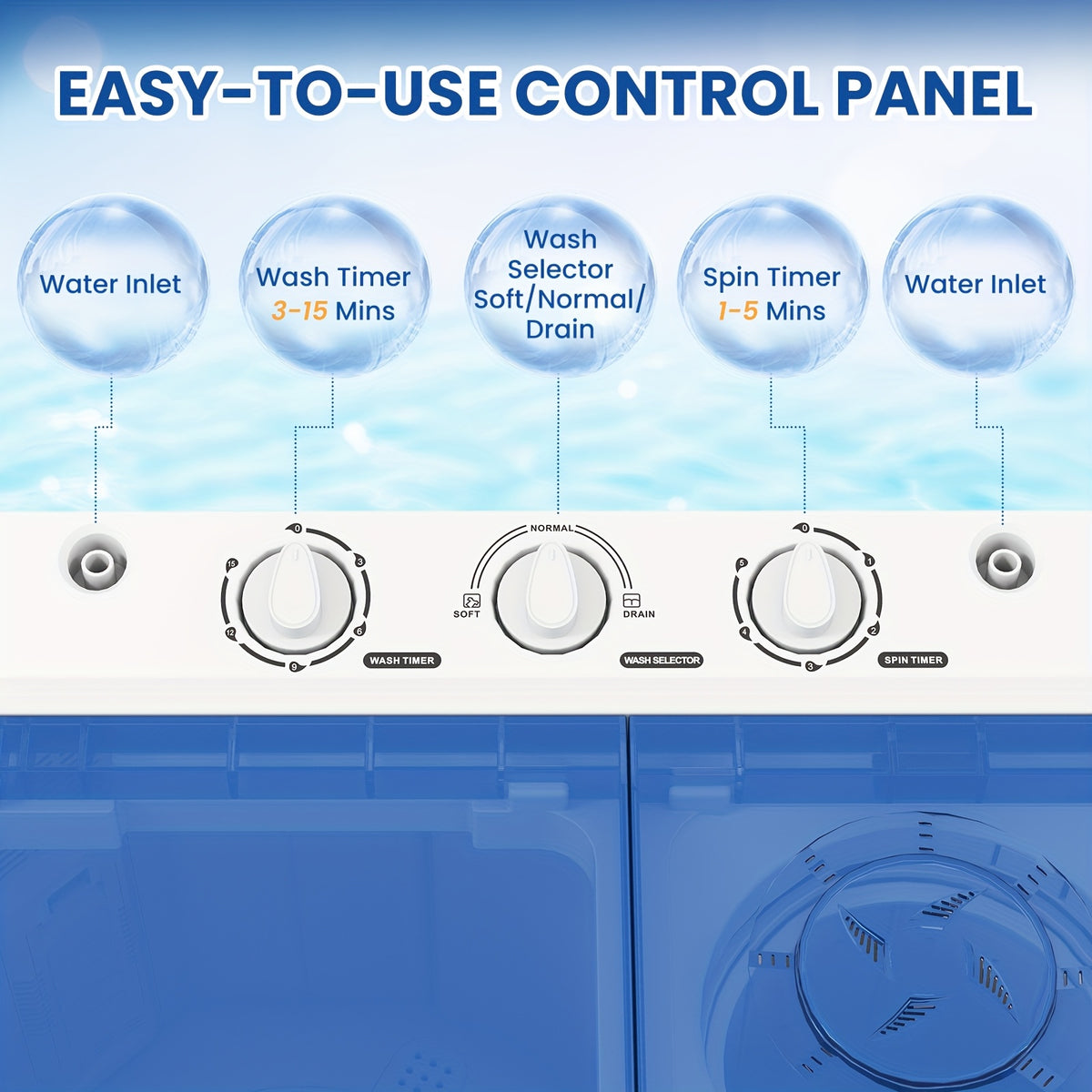 21Lbs Portable Washing Machine, Semi-automatic Compact Twin Tub Laundry Washer with Built-in Drain Pump, Time Control, 13Lbs Washer And 8Lbs Spin Dryer Combo for Apartments, Dorms, RVs