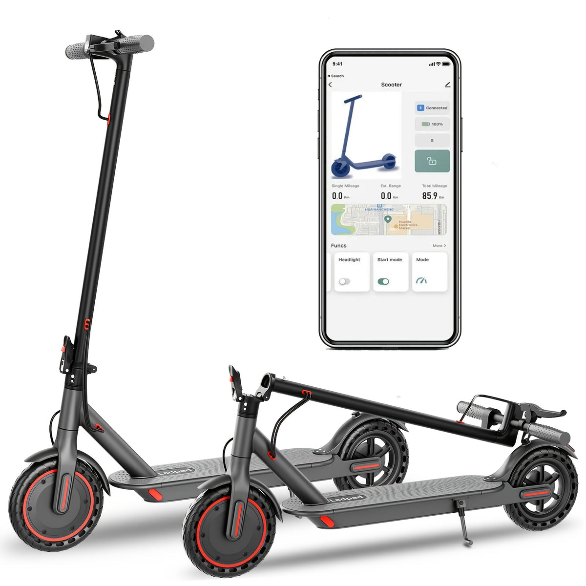 Quick Fold Adult Electric Scooter 350W Motor, 8.5" Anti-Slip Solid Tyres, 19MPH Max Speed with 3 Speed Modes, Reinforced Brake, Tough Aluminum Alloy Body, 265LBS Capacity, Built-In Safety Bell, Smart APP & LCD Dashboard, with Headlight Taillight