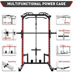 Power Cage, Multi-Functional Power Racks for Home Gym with Dual Pulley Systems, 2000 LBS Weight Capacity Fitness Squat Rack for Strength Workout with More Training Attachment Optional Weight Bench Weight Plates and Barbells Not Included