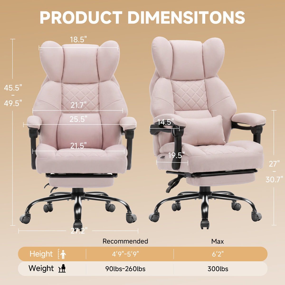 Ergonomic High Back Office Chair with Linkage Widened Armrest, Big&Tall Executive Office Chair, Gaming Chair, Thick Pocket Spring Wide Seated Cushion, Desk Chair with Retractable Footrest for Adults, Faux Leather/Corduroy/Fabric, OC-305