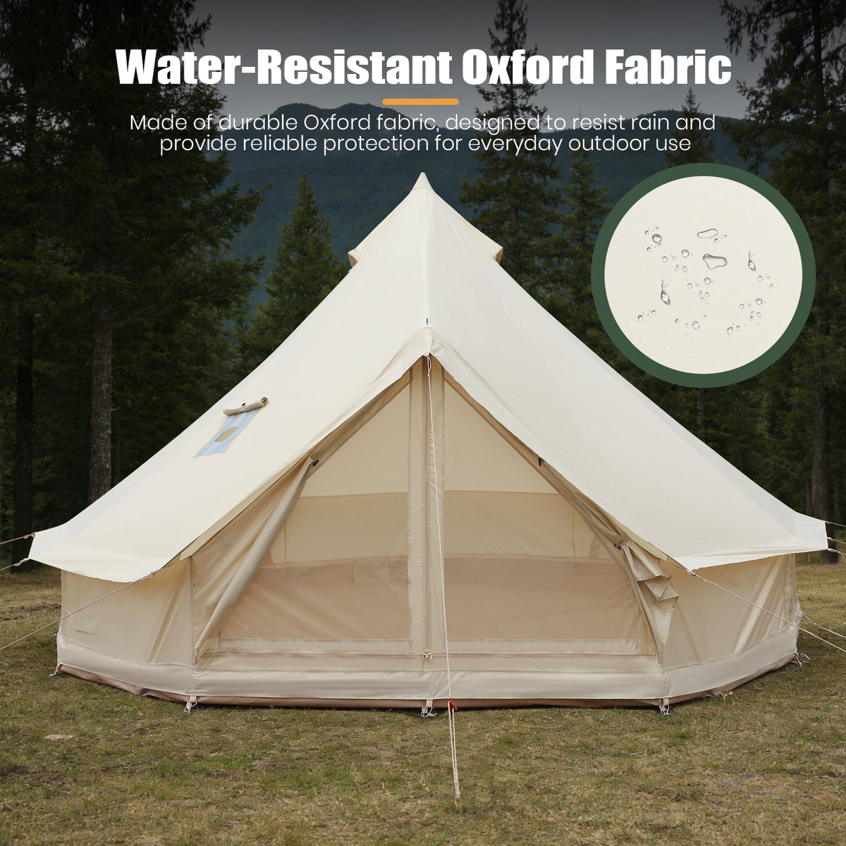Luxury Oxford Fabric Bell Tent, Yurt Canvas Tent with Stove Jack, 4/6/8 Person Family 4 Season Camping