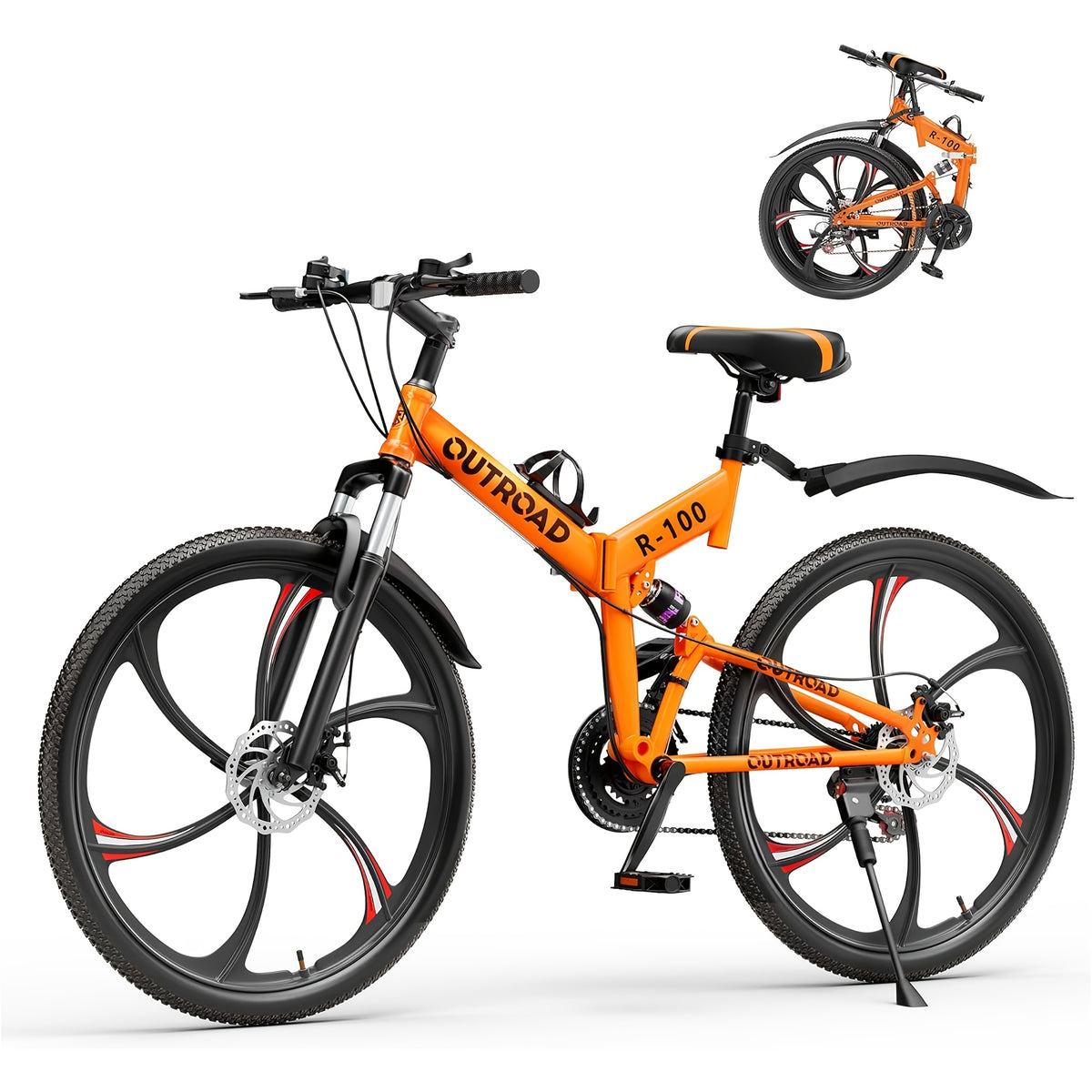 26 Inch Mountain Bike, 21 Speeds Full Suspension Folding Bikes, Dual Disc Brake, High Carbon Steel Frame And Non-Slip Quick Release Tire Bicycle for Adult