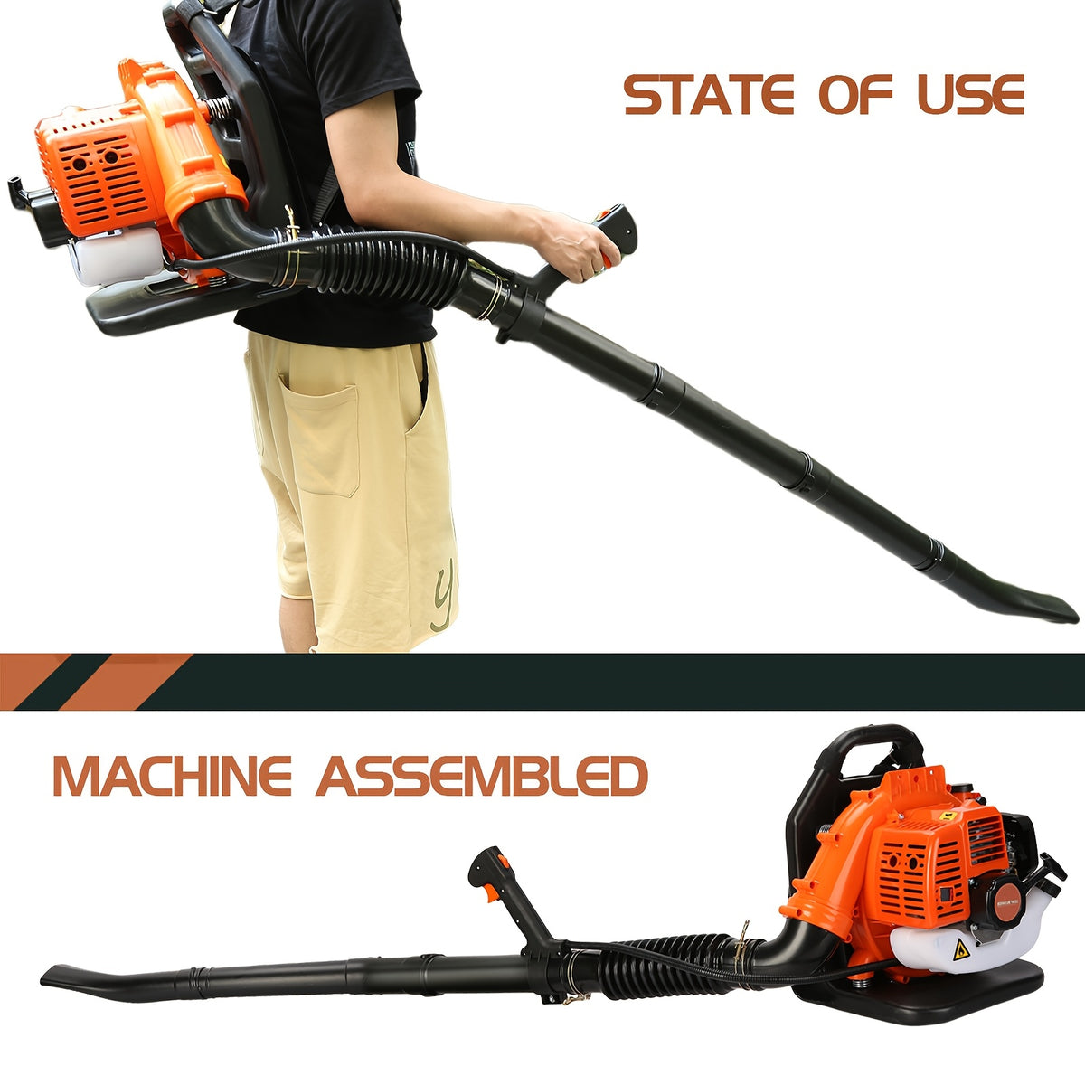 70.92 "x 17.73" X 17.73" Air-cooled Two-stroke Gas Engine, Backpack Style Blade Blower, High-power Two-stroke Strong Wind ABS Garden Backpack Style Snow Blower (orange)