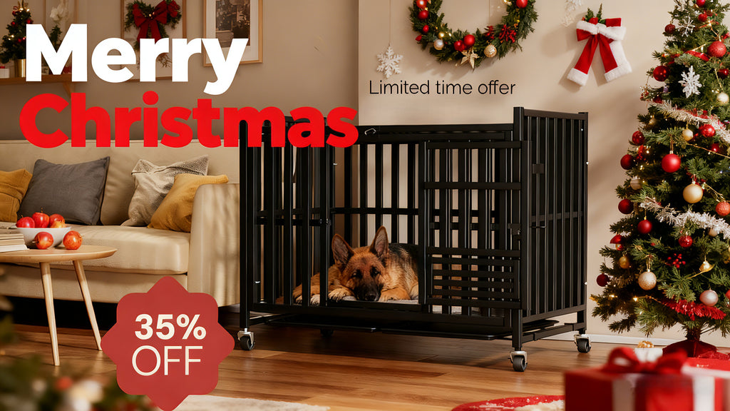 Extra Large Heavy Duty Dog Cage, 43.2 Inch - Indestructible Metal Kennel, Escape-Proof, with Lockable Wheels And Triple Doors, Ideal for High-Anxiety Pets, Indoor/Outdoor Use, High-Anxiety Pet Cage