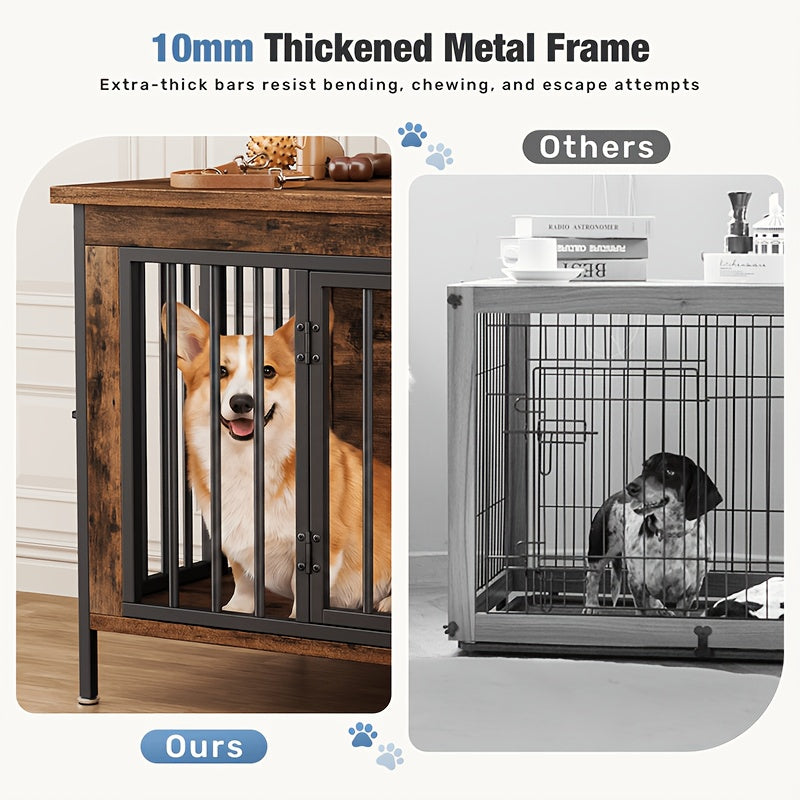 63inch Furniture for Dog Crates, A Double Cage Featuring A Storage Top, Multi-Functional TV Stand Side Table for 2 Large Dogs, Indoor Pet Cage