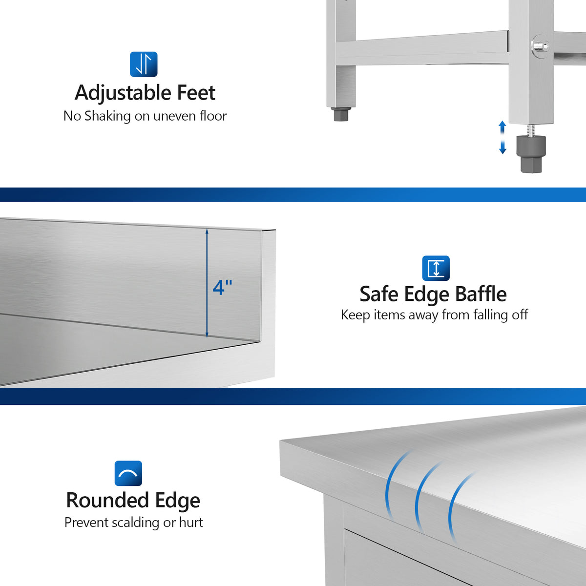 MEFEIR 42"x26" Heavy Duty Stainless Steel Commercial Prep Table with 2 Drawers & Undershelf - for Kitchen, Restaurant, Home, Garage