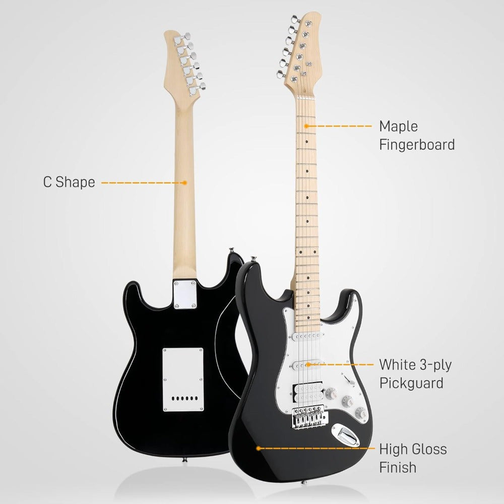 Electric Guitar Amp Set S-S-H Pickup Configuration, Maple Fretboard, White Finish with White Pickguard Christmas Gift/ Holiday Essential