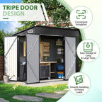 Outdoor Storage Shed, 4 x 8 Ft—Lockable Triple-Door Access and a Sloped Roof for Tools, Bikes and Patio Gear