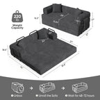 81"Convertible Floor Sleeper Sofa Bed - 3-Person Space-Saving Love Seat with Pull-Out Bed, Corduroy Boneless Compression Memory Foam, Comfy Lounge Couch for Living Room, Bedroom, Apartment, Office, No Assembly Required