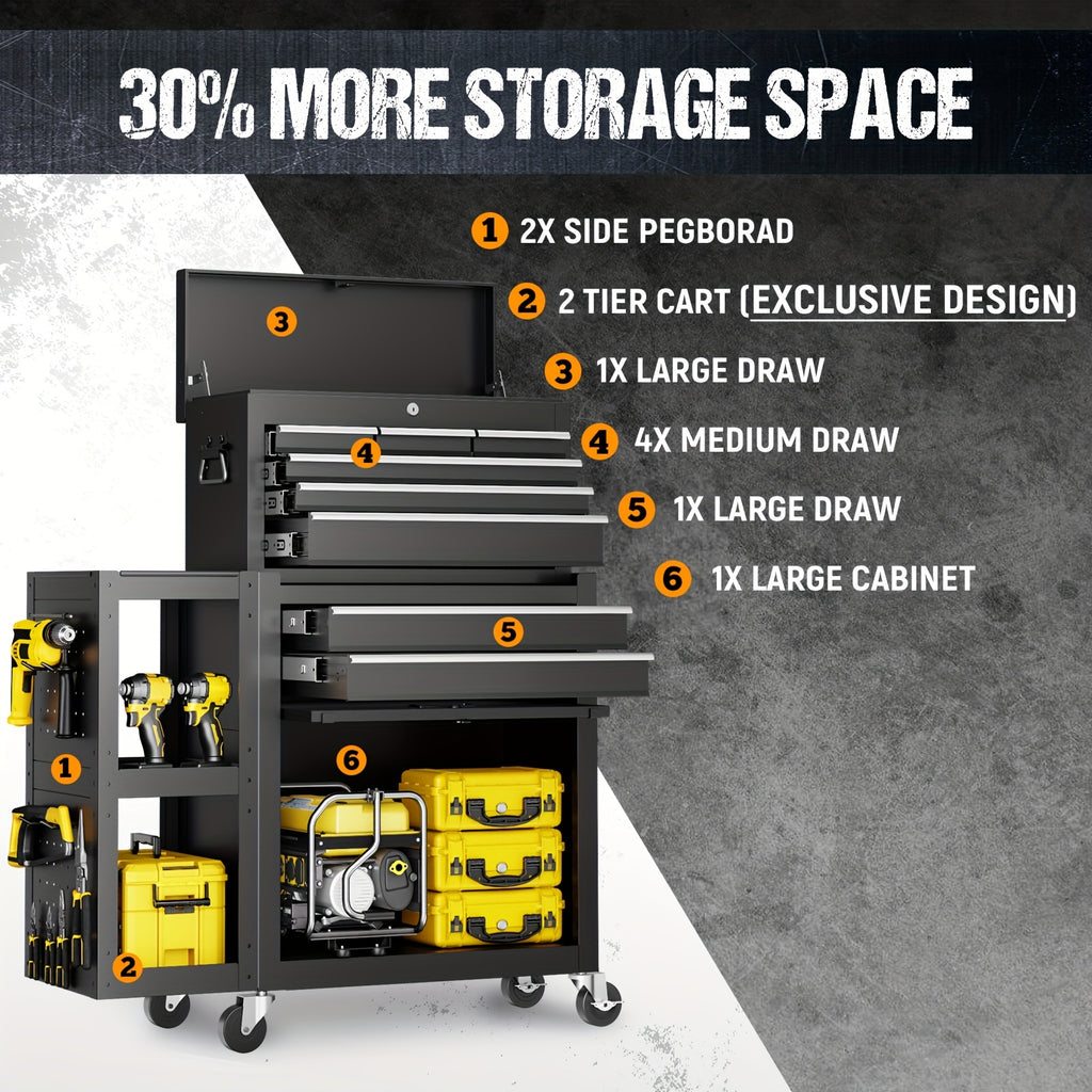 5/8-Drawer Rolling Tool Storage Cabinet with Side Cabinet, Metal Rolling Tool Chest with Wheels And Drawers, Detachable Top Tool Box, High Capacity Tool Storage Cabinet for Workshop Mechanics Garage, for Studios, Garages, Workshops