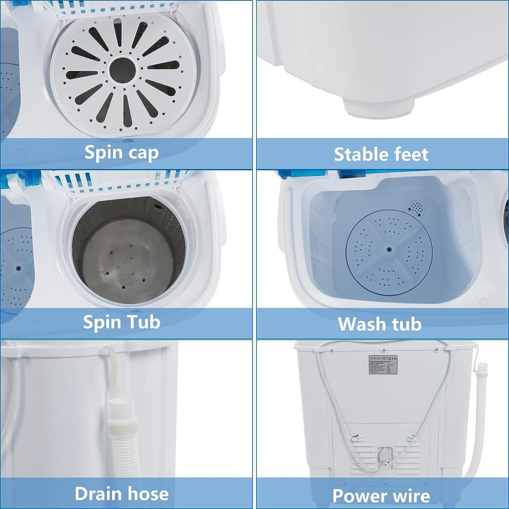 Portable Washing Machine - Compact Twin Tub Mini Washer & Spin Dryer Combo with Built-in Gravity Drain, 110V Electric Laundry Machine for Apartments, Dorms, RV, Camping - Energy Efficient, Quiet, Space Saving, No Installation Required, Quick Wash, Low Wat
