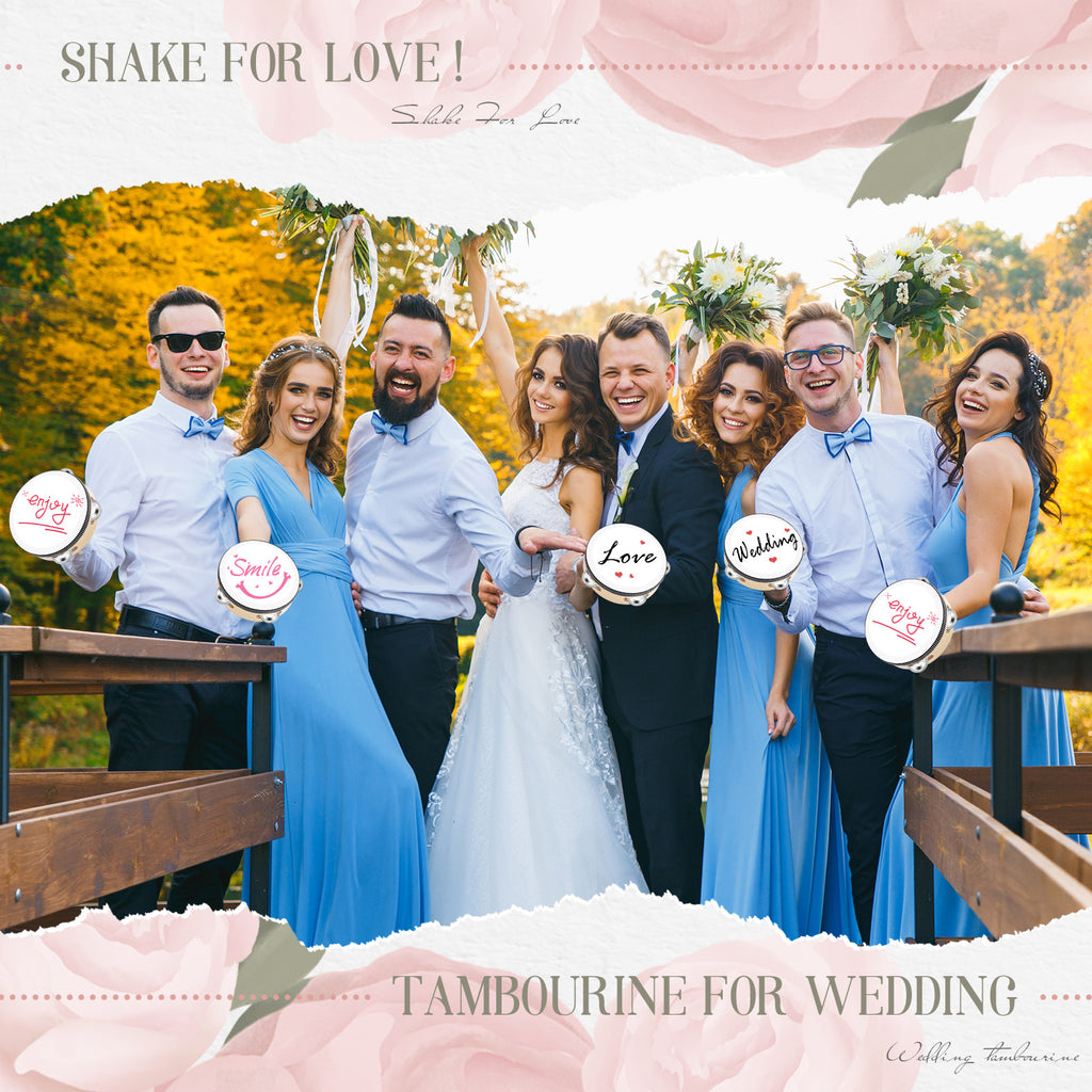 [Wedding Party Favor] 150pcs 4 Inch Wedding Tambourine Bulk Drum for Adults Hand Held Percussion Gift Wood Metal Jingles Musical Educational Drum Instrument for Church Wedding Party Favor