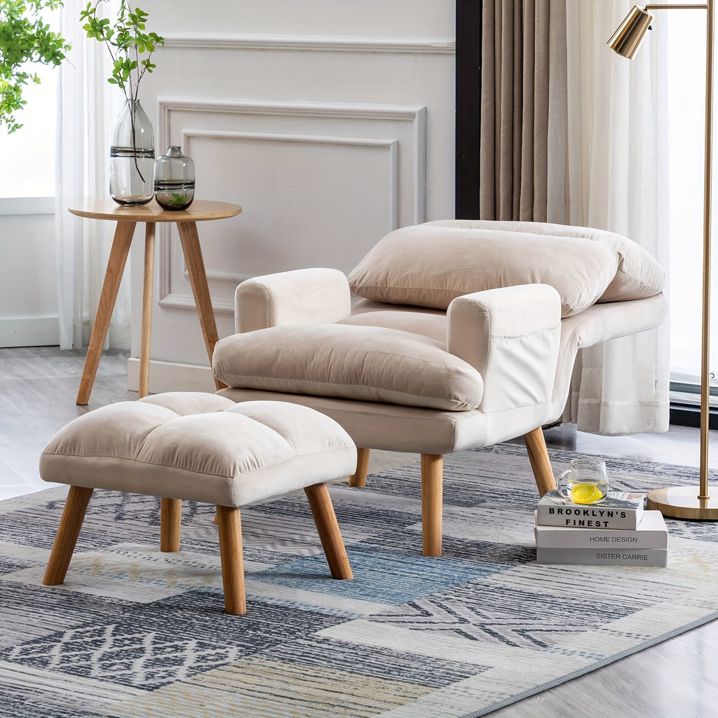 Home Furniture, Modern Style Single Sofa Chair with Ottoman, Adjustable Backrest And Side Pockets, Suitable for Living Room And Bedroom