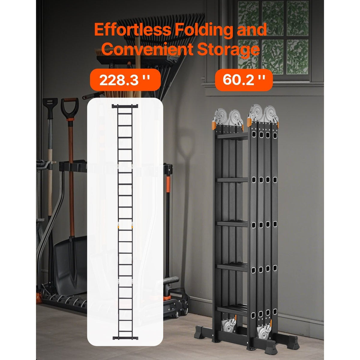 VEVOR Multi-Purpose Folding Ladder 7-in-1 3/4/5 Step 15.5ft with Scaffolding Plank/No accessories