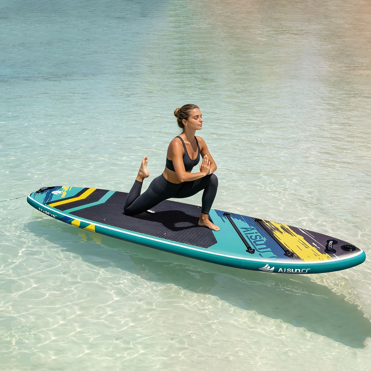 11' Inflatable Paddle Board for Adults, 34'' Extra Wide Stand Up Paddle Board with EVA Deck, Double Action Pump & Removable Fin, SUP Board 450Lb Capacity for Surf/Yoga/Family