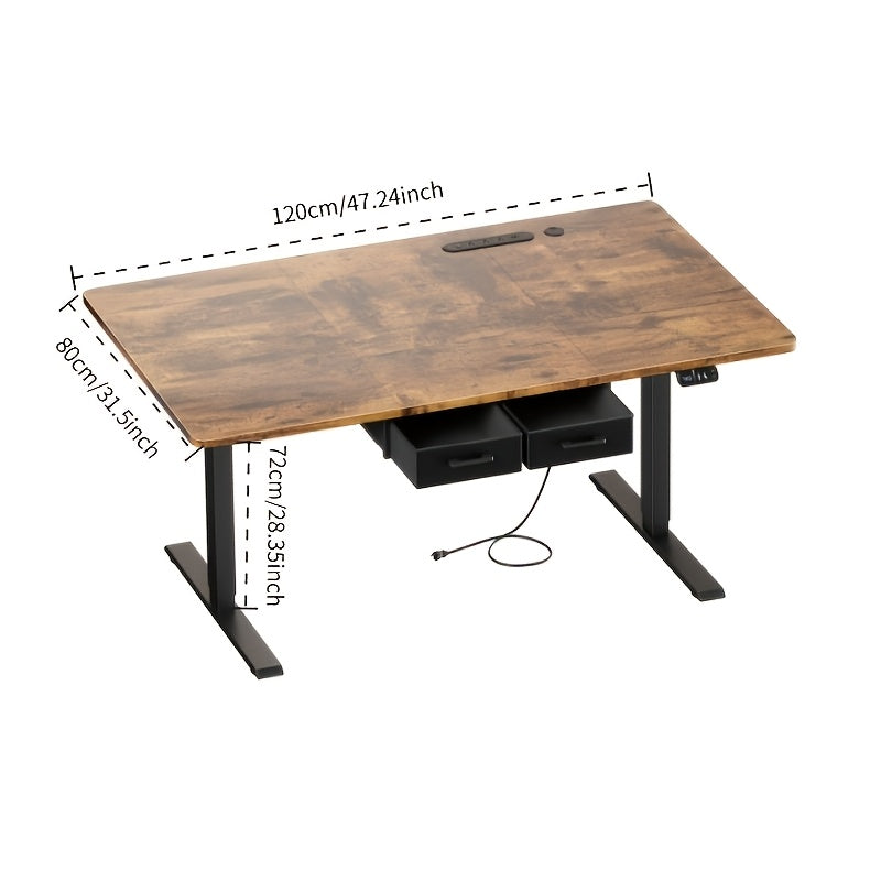 Electric Standing Desk with Dual Drawers and Built-In Power Panel for Home Offices and Gaming Setups