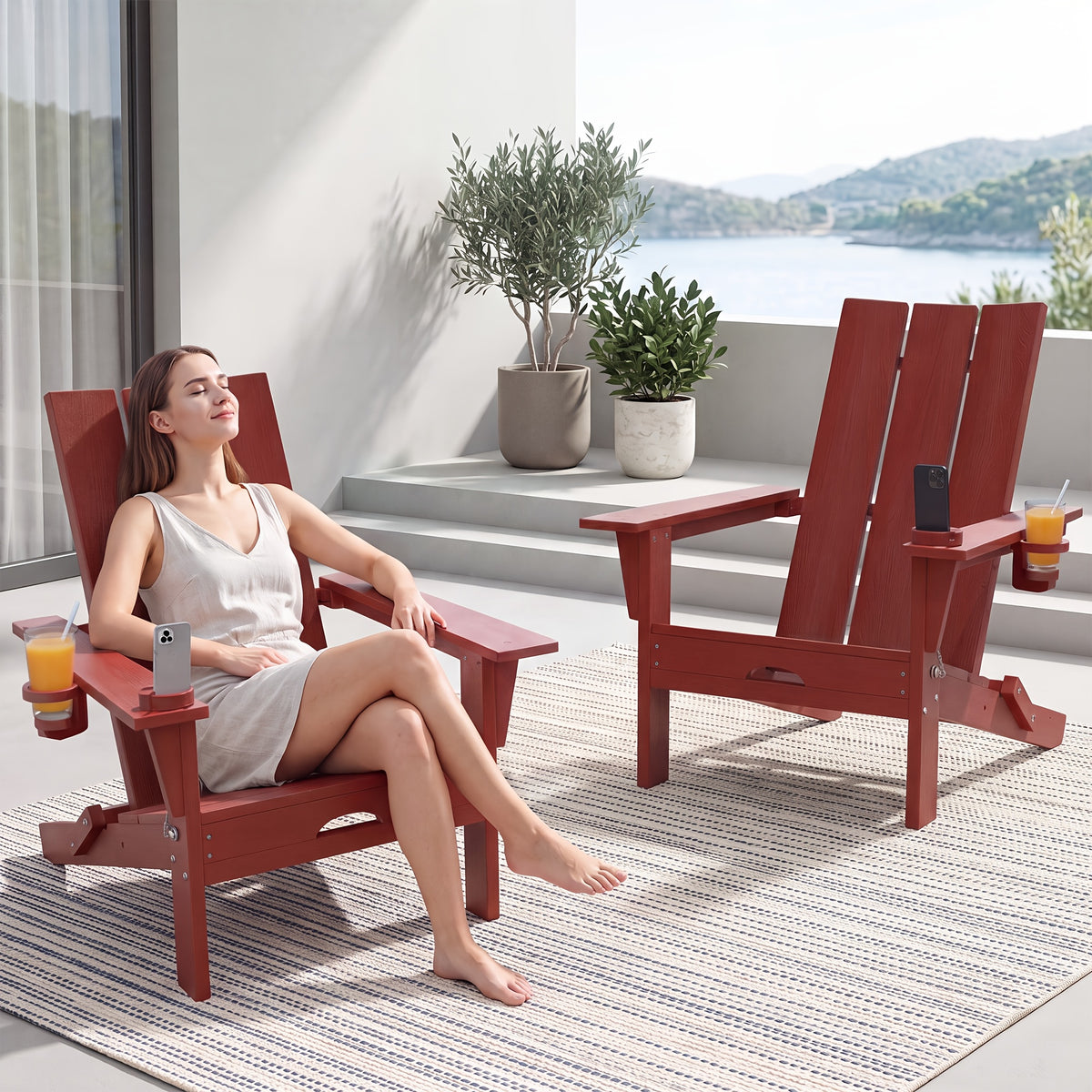 LEASBAR Folding Adirondack Chair Outdoor Fire Pit Chair For Patio Garden Backyard Pool Deck With Phone Holder And Cup Holder, Heavy All-Weather HDPE Comfortable Campfire Chairs Poolside Lawn 1pc, 2pcs, 3pcs(2pcs Chair+1table), 4pcs