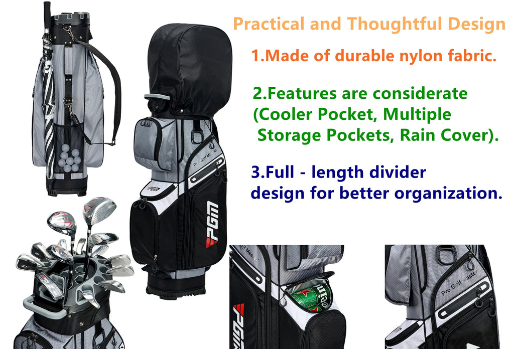 PGM Black Golf Cart Bag, 14 Way Silent Top Divider Premium Golf Bag with Ergonomic Handles & Rain Crove