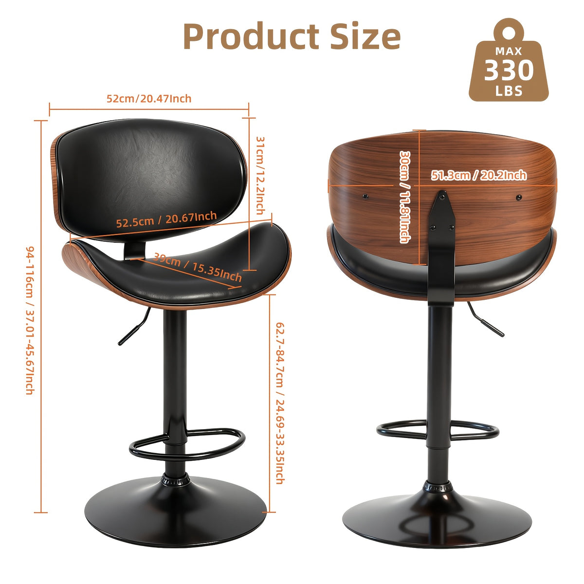 Comfort & Style: Set of 2/4/6 Swivel Bar Stools with Footrest. Features Adjustable Height, Soft PU Leather, And A Sleek Bentwood Frame for Any Space