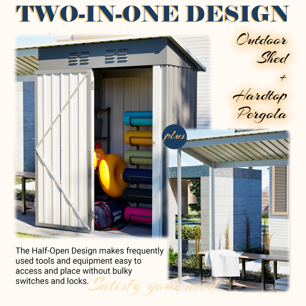 Outdoor Shed + Pergola Combo | Waterproof | Lockable | Air Vents | Store Tools/Grill/Bike