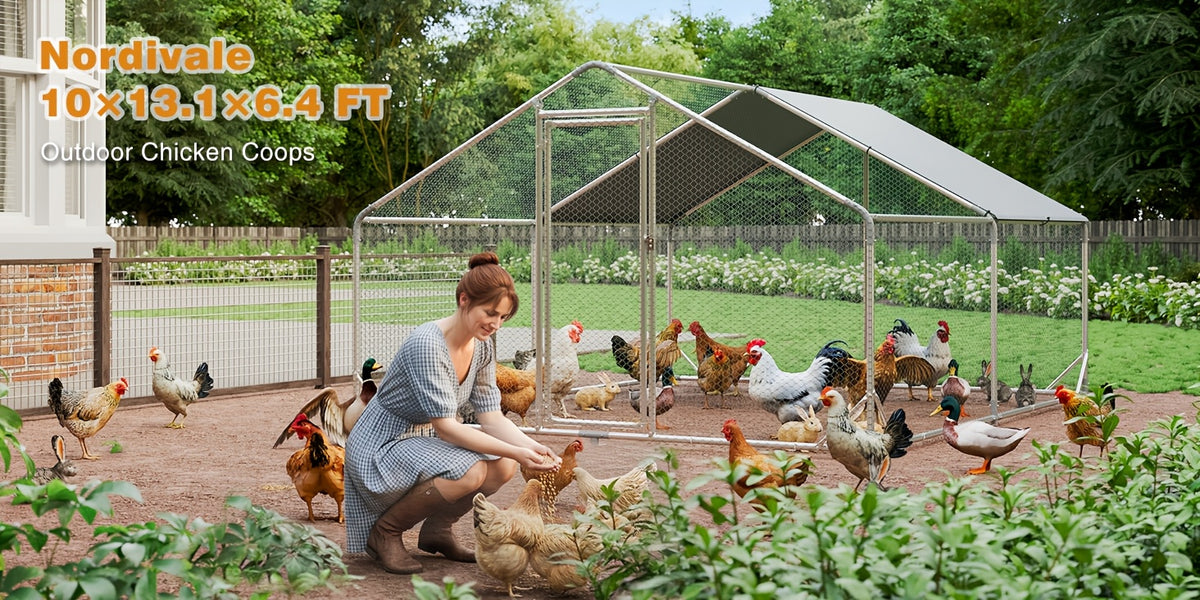 10X13X6.4Ft/10X6.7X6.4Ft Large Metal Chicken Coop with Winter Wrap Cover | Walk-In Chicken Run for Hens/Ducks/Rabbits, All-Weather Poultry Pen with Lock for Outdoor And Backyard, Farm, Duck Rabbit Cage Poultry Pen