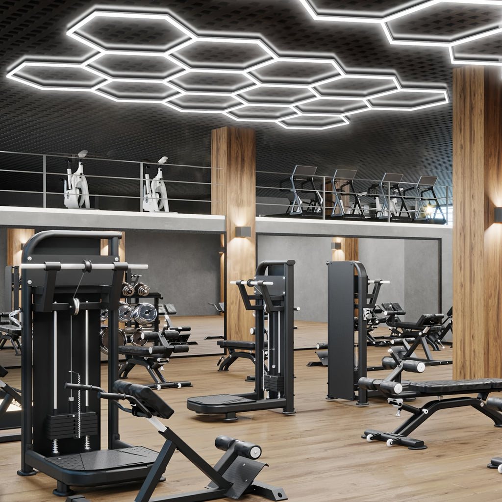 58 Pack Hexagon Garage Lights - 456W 54720LM 14 Grids Hexagon LED Light, 6500K Ultra Bright Honeycomb Hex Lights, Easy Install, Durable Design for Garage, Car Detailing, Workshops, Shops, Gym