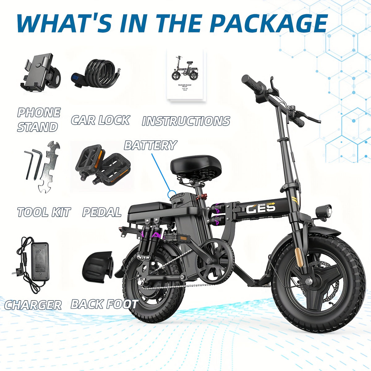 500W Electric Bike for Adults, 48V 10AH/15AH Removable Battery, Speed 15-20 Mph, Long Range 10-35 Miles, 14-Inch Foldable, LCD Display, Dual Disc Brakes, Super Suspension, Teen Gift, Adult E-Bike - Motorcycle