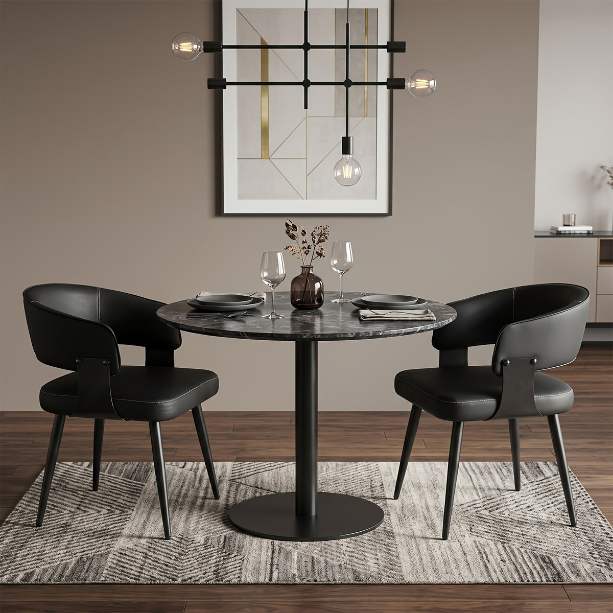 Modern Dining Chair Set of 2, Faux Leather Upholstered Kitchen Chairs with Curved Back And Metal Legs, Mid-Century Chairs for Dining Room, Kitchen