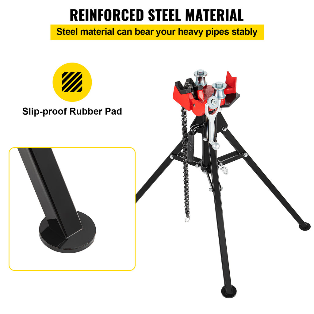 VEVOR Tripod Pipe Chain Vise, 1/8\"-5\" Pipe Capacity, 36.4“ Length Chain Vise Stand with Portable Folding Steel Legs, for Grabbing, Supporting and Bending Pipes in Factory, Workshop and Home