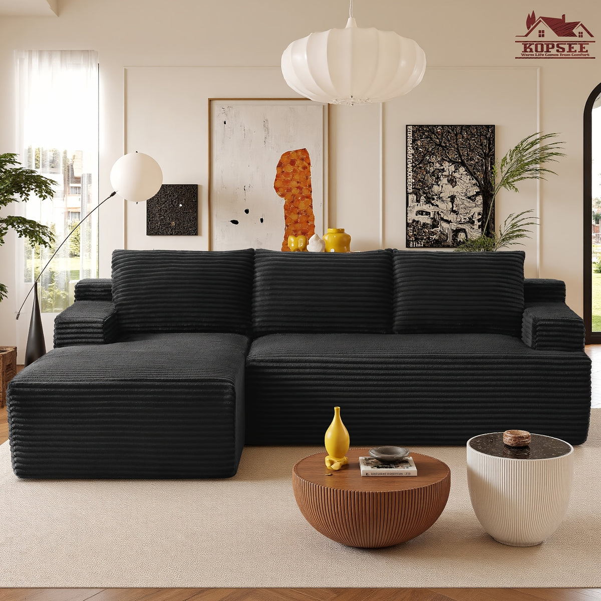 KOPSEE 96" Sectional Sofas for Living Room Cloud Couch Sofa with L-Shape Upholstered Boneless Couches Modern Modular Sectional Sofa with Chaise