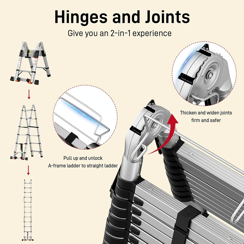 17 FT A-Frame Telescopic Ladder, Adjustable Multi-Purpose Collapsible Extension with Balance Bar And Wheels, Heavy Duty 450 Lbs Max Capacity, Ideal for Home And Outdoor Work, Thickened Aluminum Material, Silver