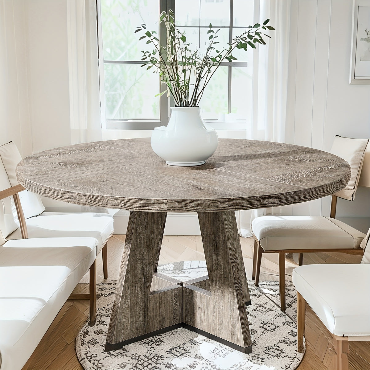47" Round Dinner Table, Farmhouse Dining Table for 4, Ideal for Dining Room, Kitchen, Or Living Room