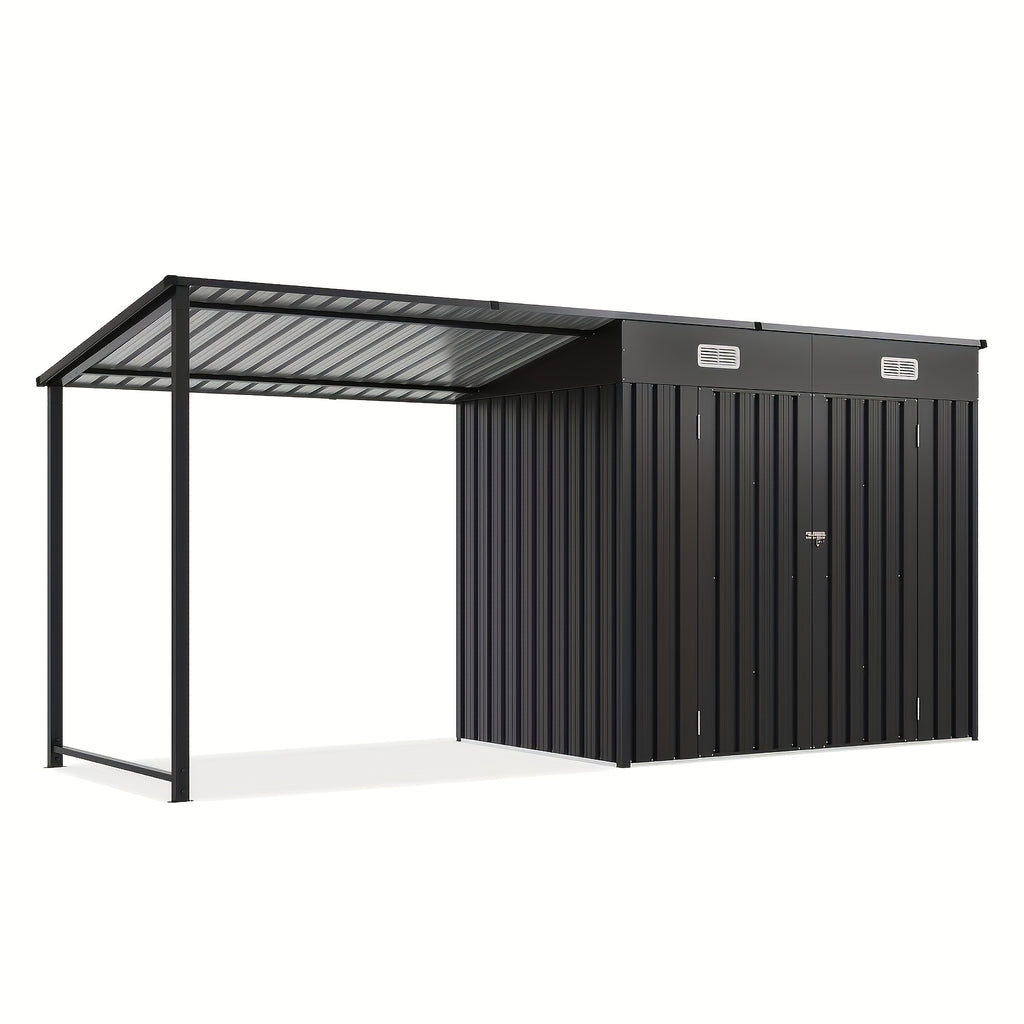 [2-in-1 Outdoor Combo] 6x4/5x3ft Outdoor Storage Shed & Hardtop Gazebo Combo, 2-in-1 Outdoor Combo, Metal Lean to Shed with Open-Sided Pergola, Durable Garden Tool Shed for Patio, Backyard, Deck