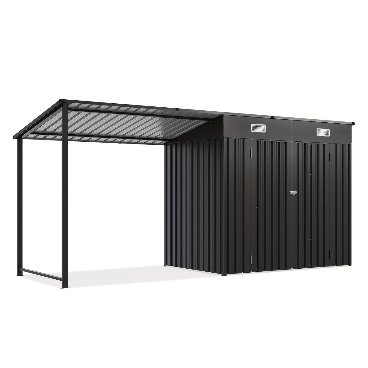 [2-in-1 Outdoor Combo] 6x4/5x3ft Outdoor Storage Shed & Hardtop Gazebo Combo, 2-in-1 Outdoor Combo, Metal Lean to Shed with Open-Sided Pergola, Durable Garden Tool Shed for Patio, Backyard, Deck
