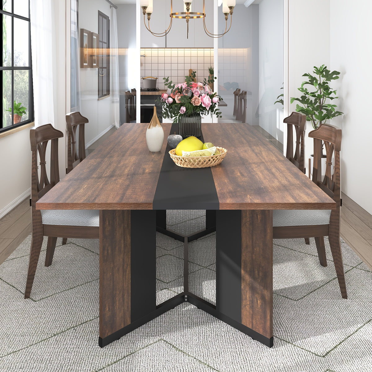 71" Rectangle Modern Dining Table For Office Kitchen Living Room, 6ft Luxurious Family Dinner Table For 4 5 6 7 People W/35 Marble-Color Wood Watrproof Tabletop, Adjustable Leg