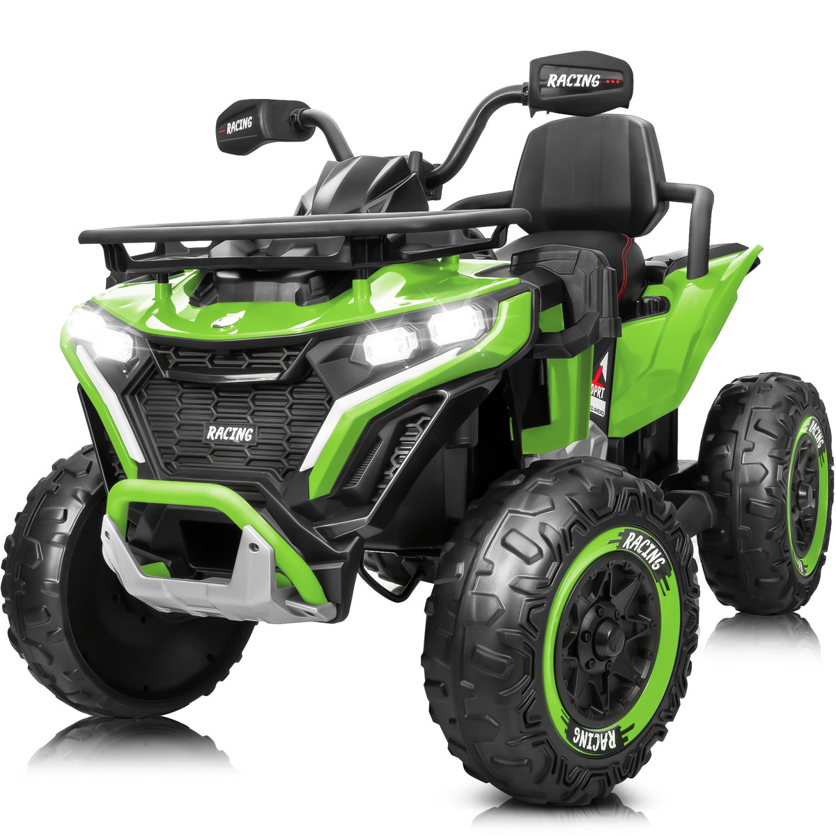 24V Electric Kids ATV Quad, 4WD Off-Road Vehicle, 2-Seater with Leather Seats And Knee Pads, Ride-On for Boys And Girls (/Red//Black) - Ideal Birthday/Christmas/Halloween Gift, 3 Speeds, Remote Control Design